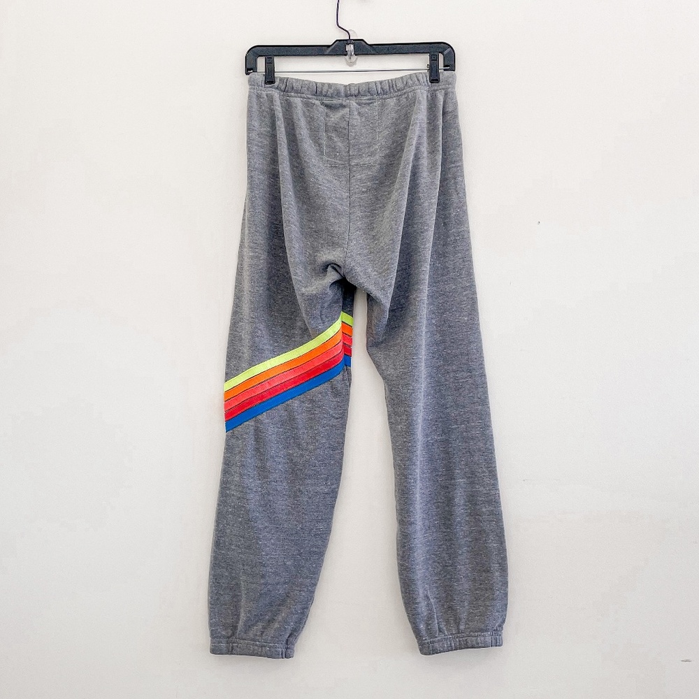 Aviator Nation Gray Track Pants with Rainbow Stripes - Picture 6 of 7